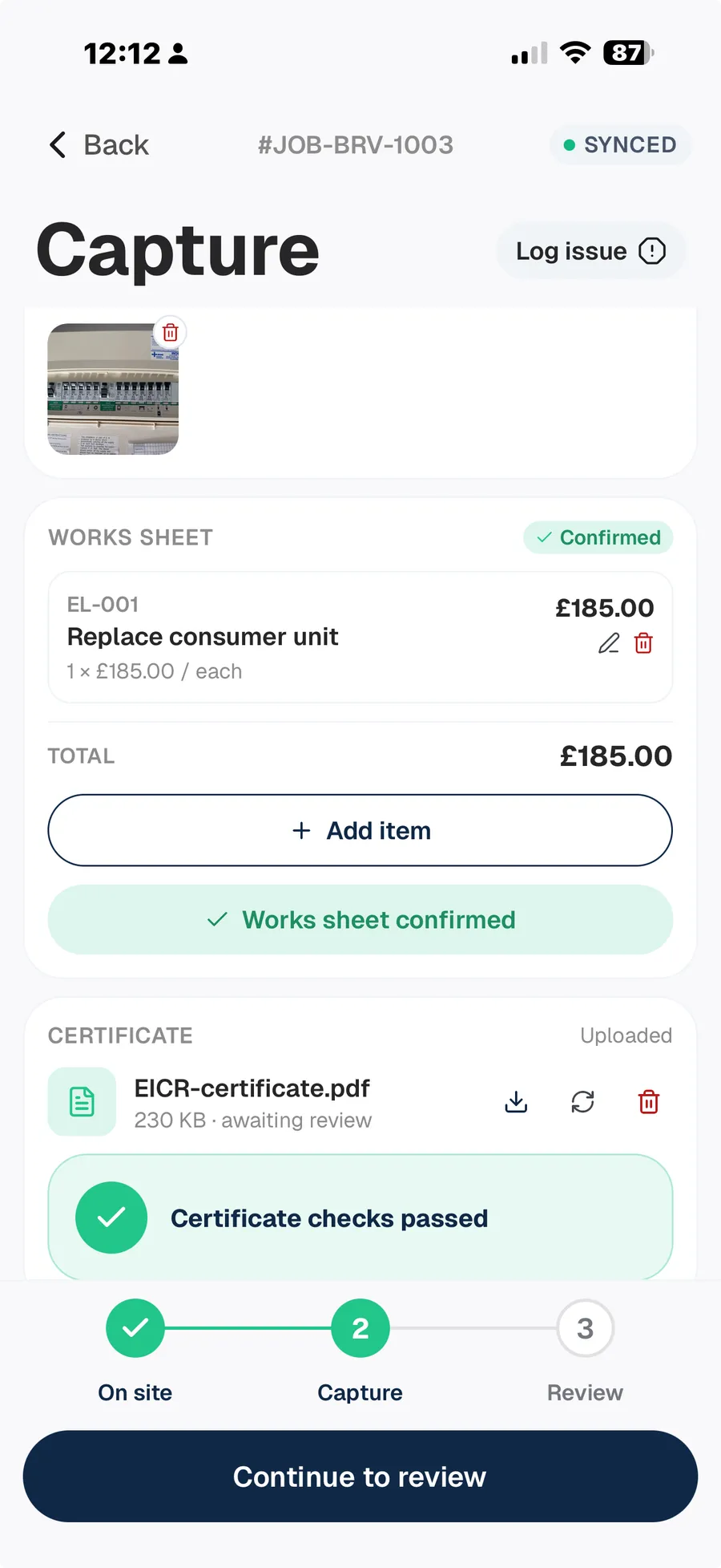 Capture & price step in the Tutaris app