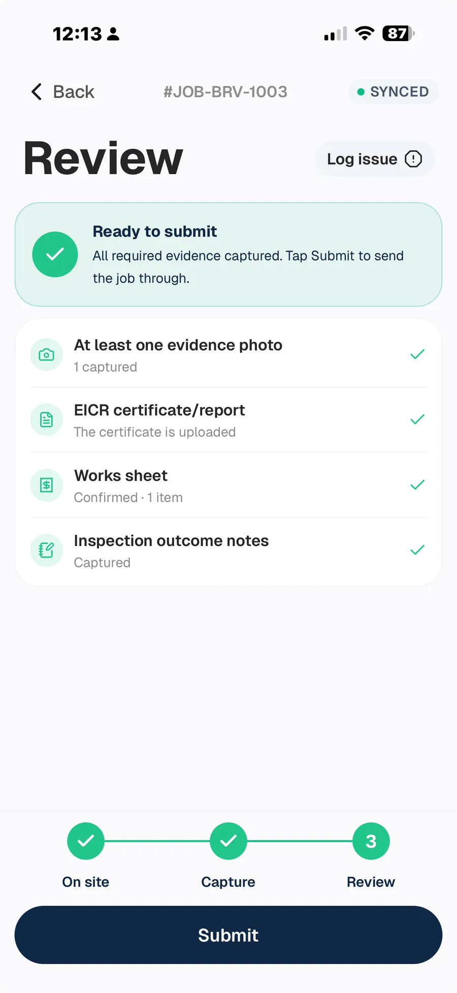 Submit step in the Tutaris app