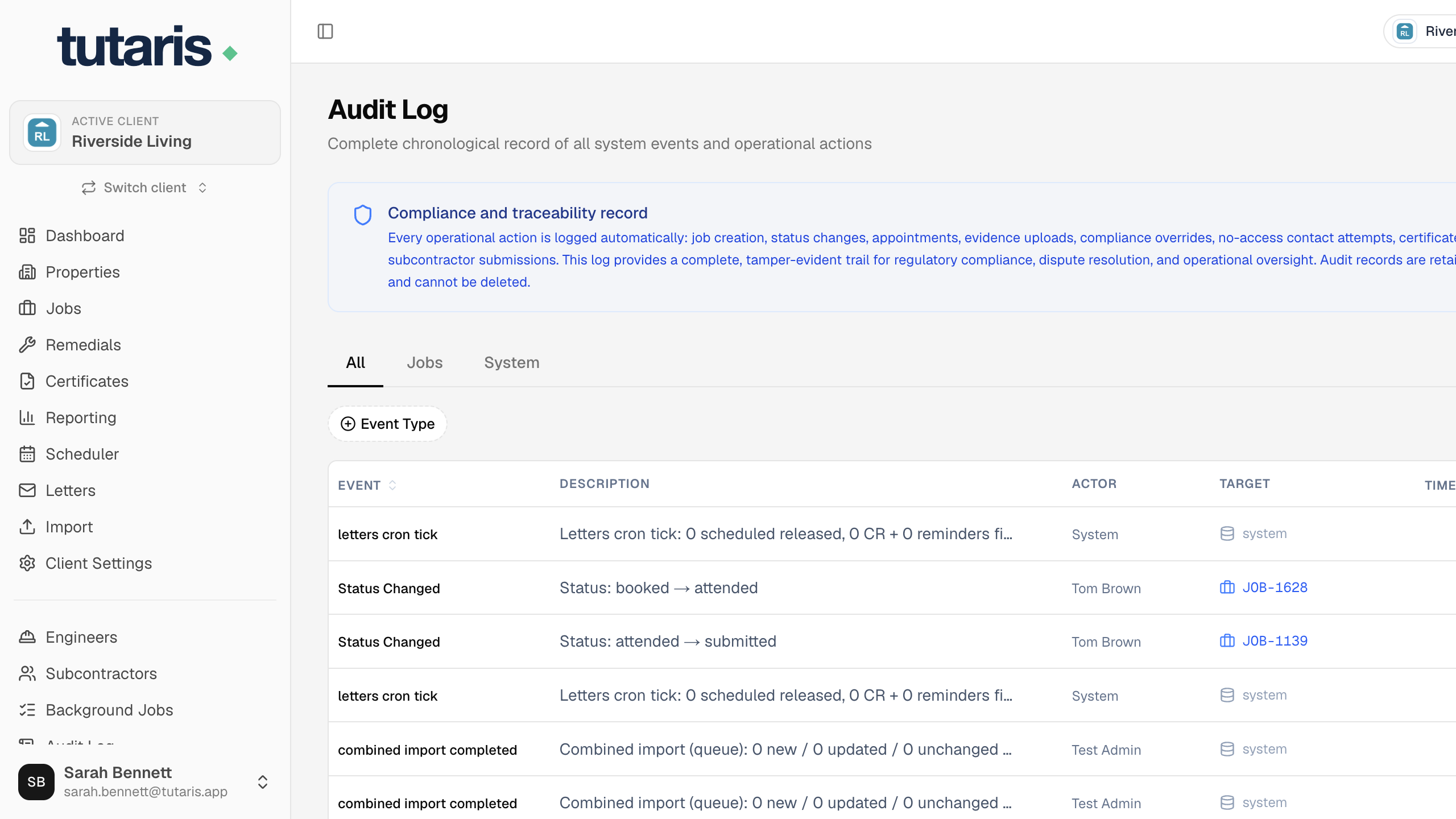 The Tutaris audit log