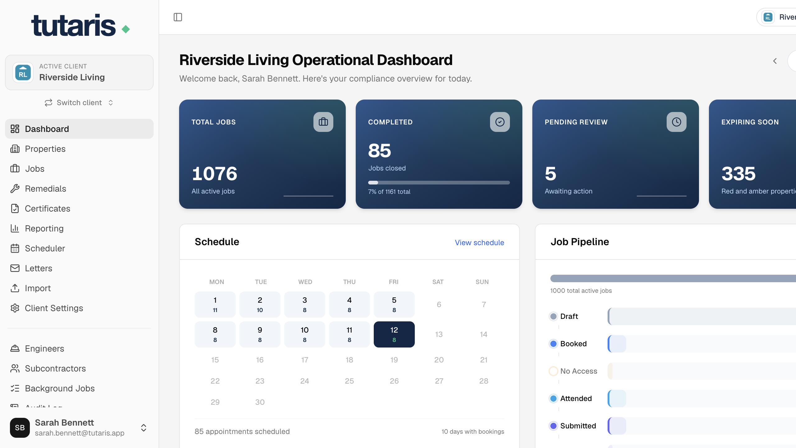 The Tutaris compliance dashboard