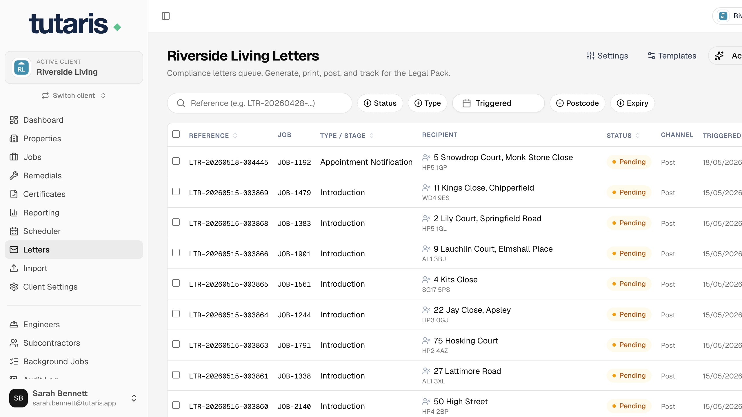 Resident letters in Tutaris
